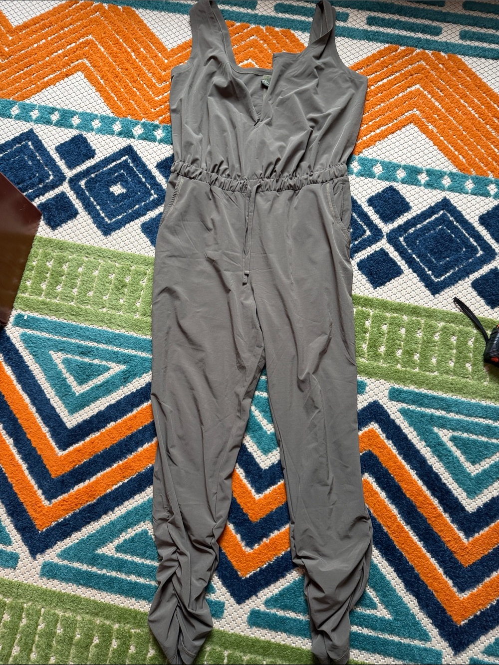 Prana Railay olive colored dress jumpsuit with ruched legs M